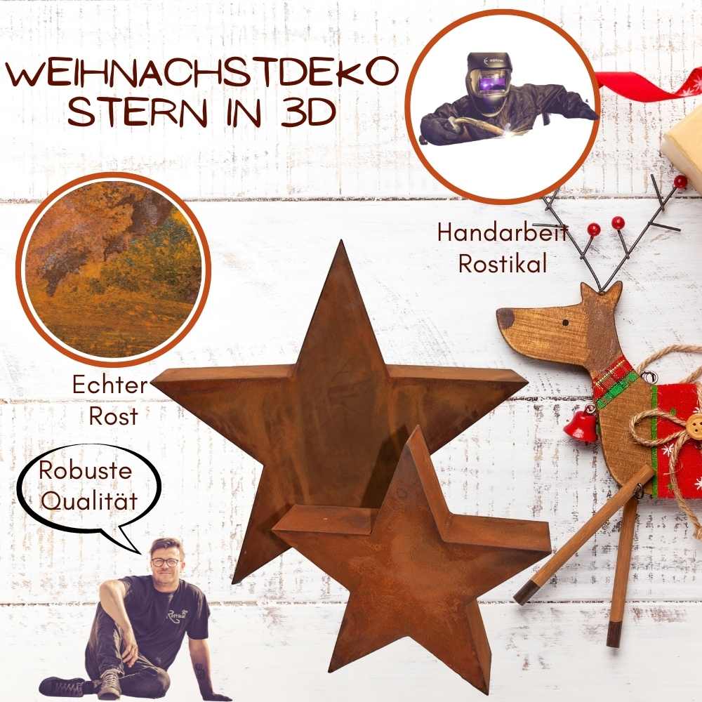 Décoration de Noël en rouille noble étoile ouverte | Set de décoration à  suspendre en métal rouillé ou fiche de jardin