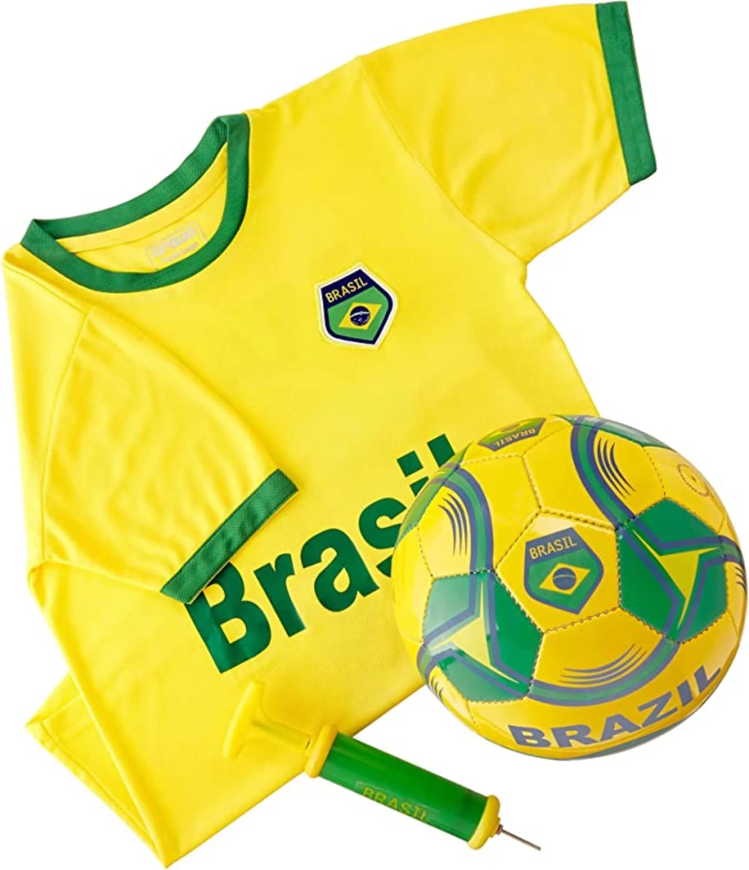 Brazil National Team Soccer Whole Kit (Jersey+Shorts+Soccer Ball): Short Sleeve. Green and Yellow Ho