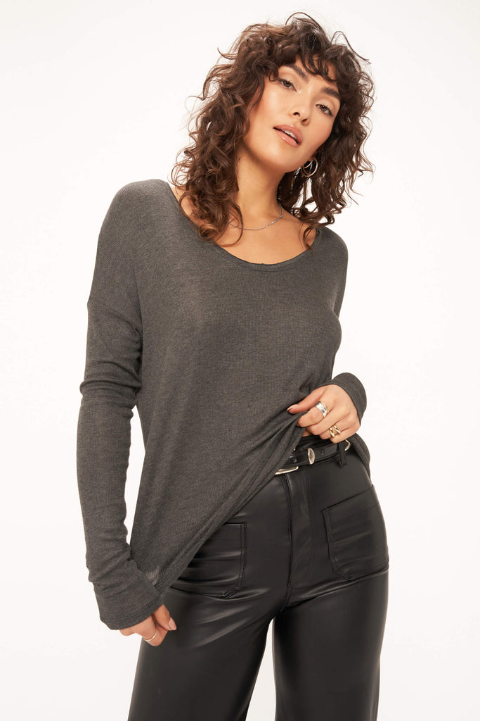 Charlotte Relaxed Scoop Neck Rib Long Sleeve - Black – PROJECT