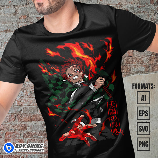 Premium Tanjiro Kamado Demon Slayer Anime Vector T-shirt Design Templa ...