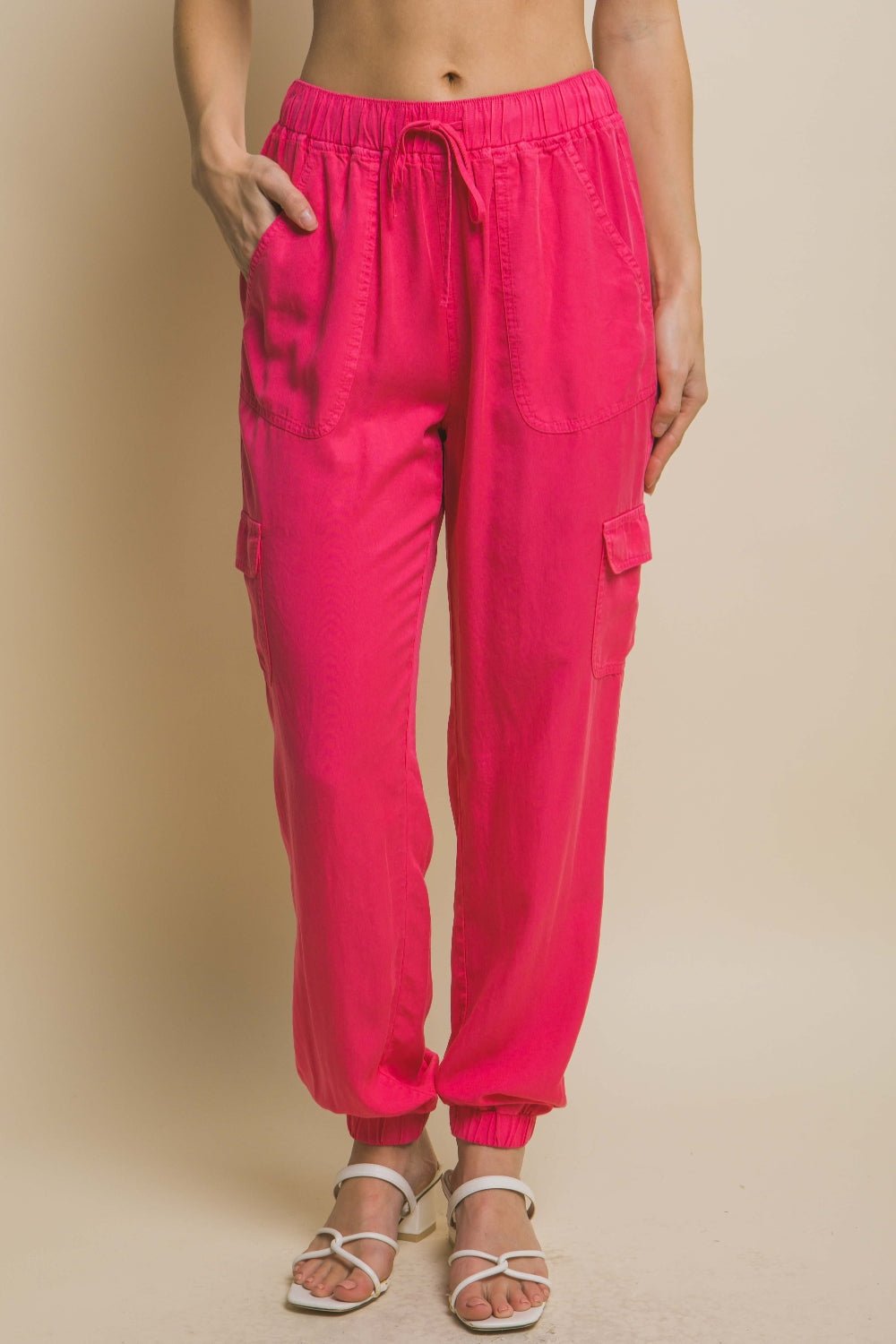  Drawstring Tencel Joggers in Fuchsia 