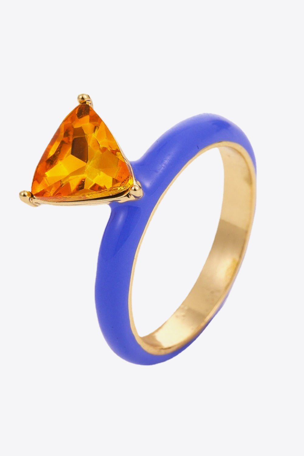  Bague en pierre de verre triangulaire plaquée or 18 carats en indigo clair 