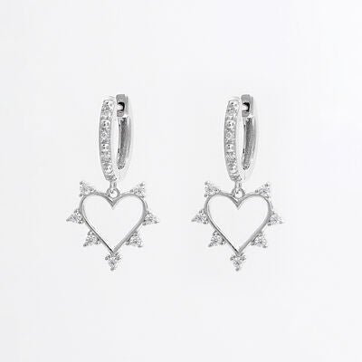  Boucles d'oreilles pendantes en forme de cœur en argent sterling 925 avec zircon incrusté 