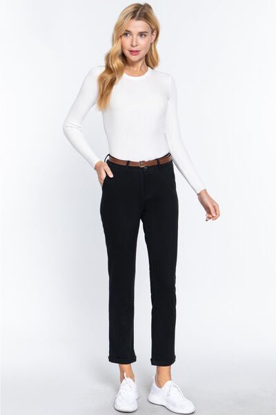  Pantalon droit en sergé de coton noir 