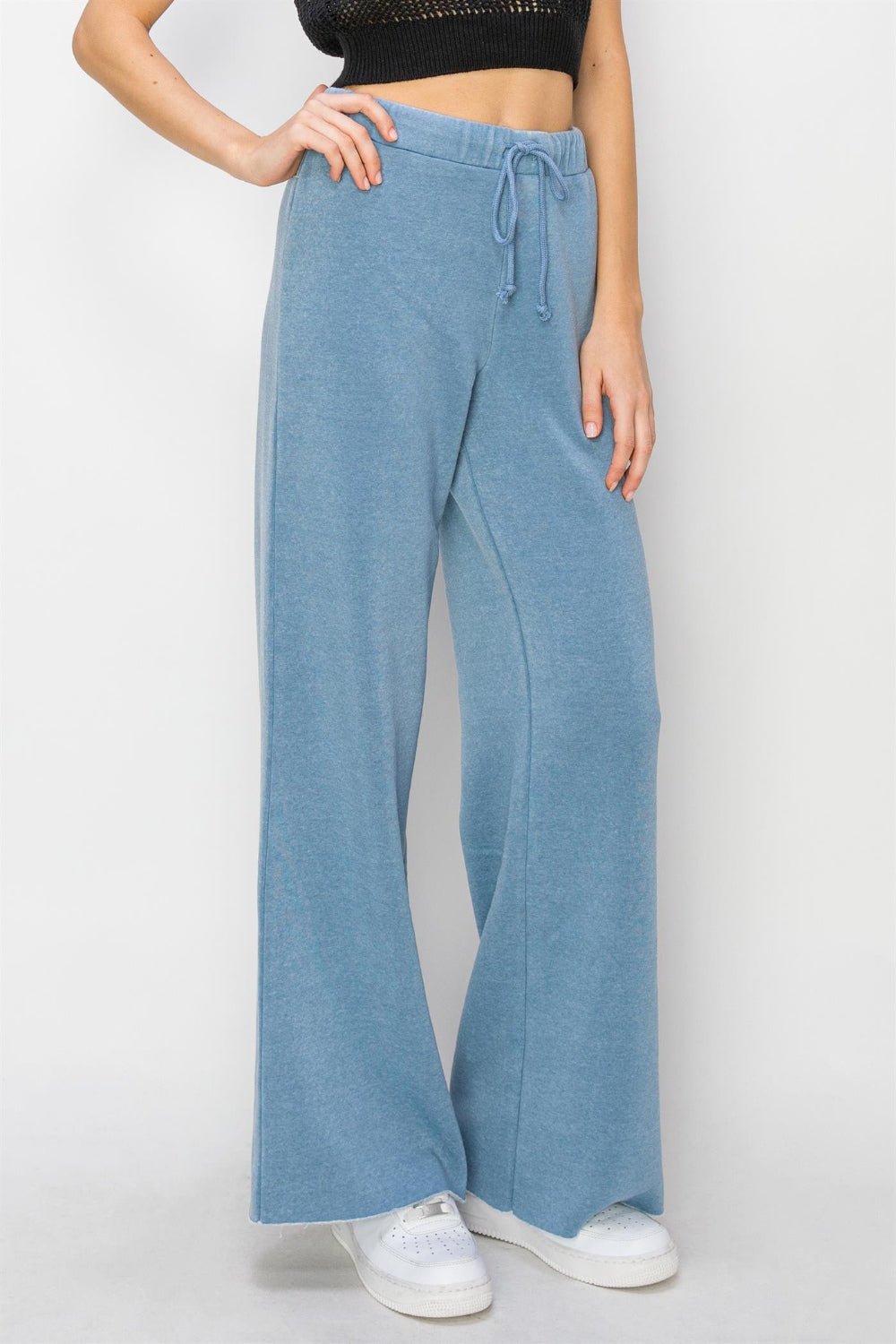  Pantalon de survêtement à jambe large avec cordon de serrage en gris bleu 