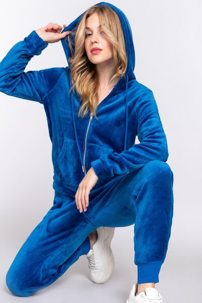  Ensemble sweat à capuche et pantalon de jogging en polaire zippé à manches longues en bleu profond 