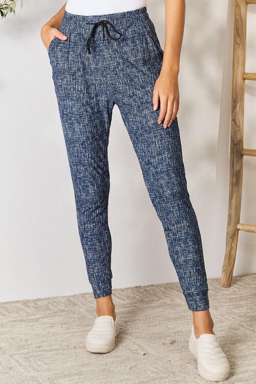  Legging chiné à taille avec cordon de serrage et poches en bleu 