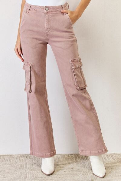  Jean cargo taille haute à jambe large en mauve 