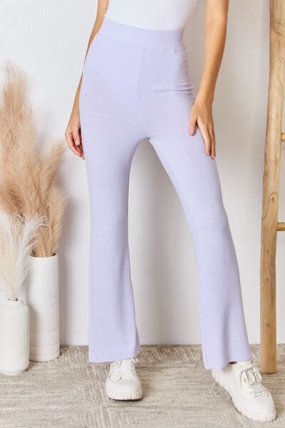  Pantalon évasé taille haute en tricot ultra doux en lavande 