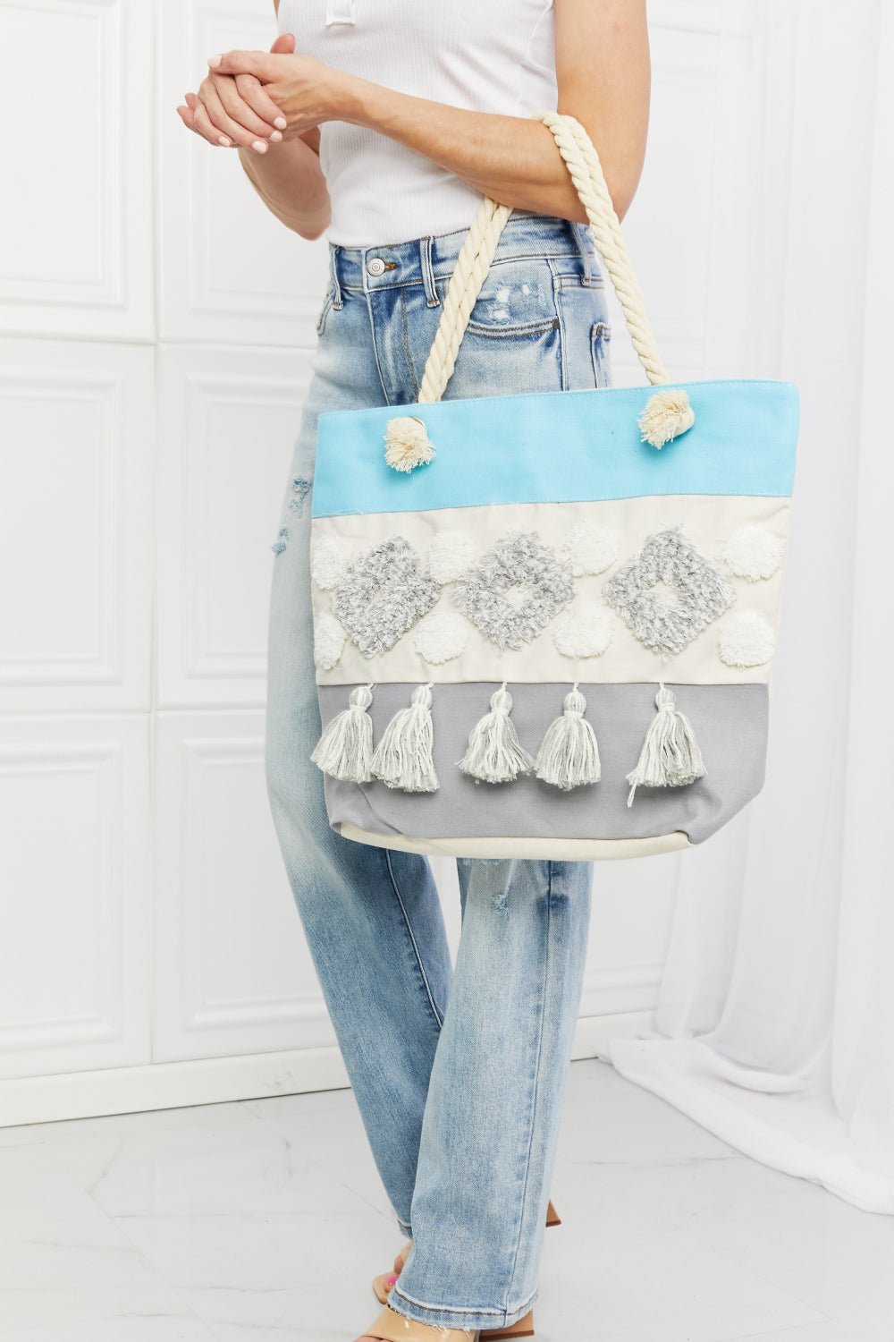  Sac fourre-tout surdimensionné à pompon multicolore 