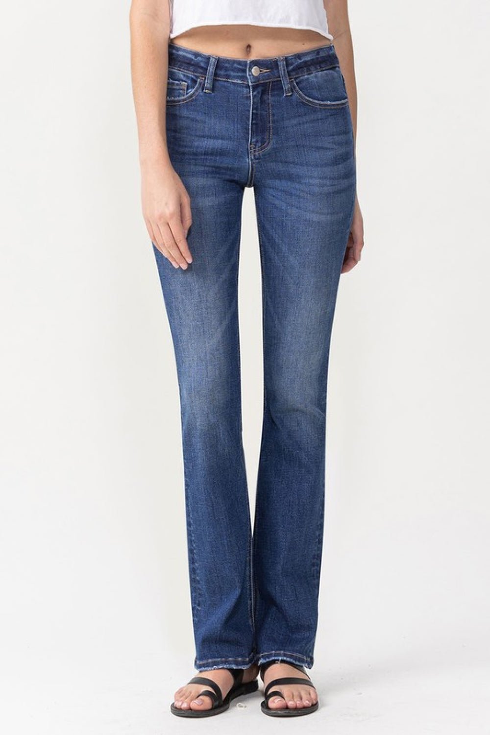  Jean bootcut taille mi-haute délavé foncé 