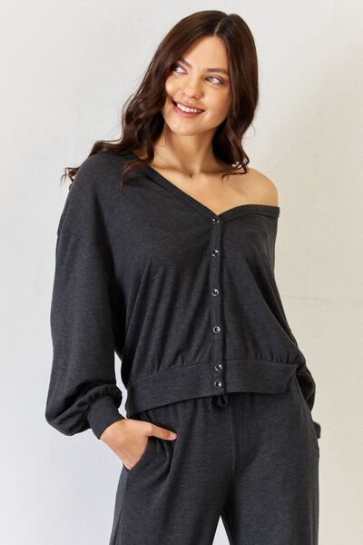  Cardigan de détente ultra doux boutonné à manches longues en gris anthracite 