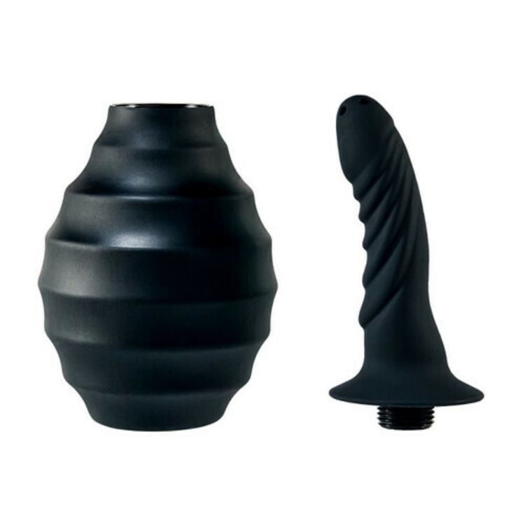 Bombilla de enema de ducha anal acanalada de silicona con punta curva 380ML