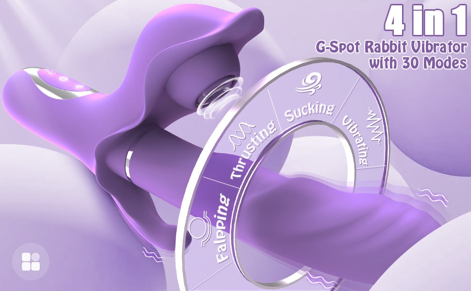 4 in 1 Thrusting Sucking & Flapping Rabbit Vibrator G-spot Masager for Women and Couples