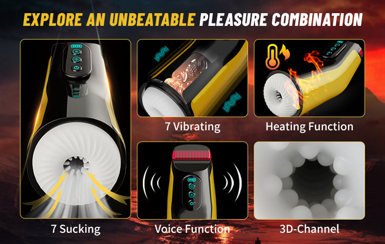 Tail Fin 7 Sucking 7 Vibrating Auto Heating Male Masturbator Adult Sex Toys