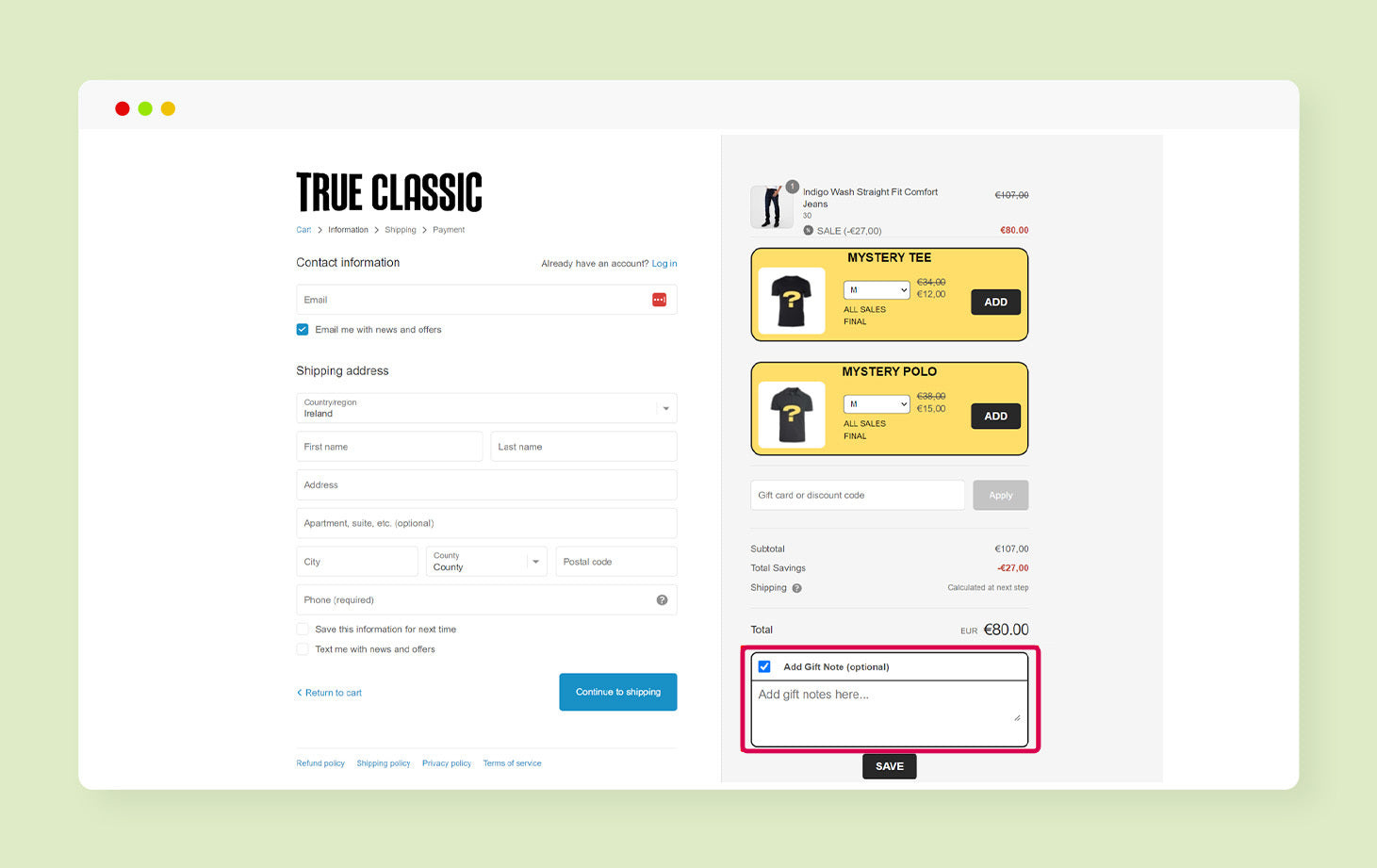 add gift note to checkout - shopify checkout customization