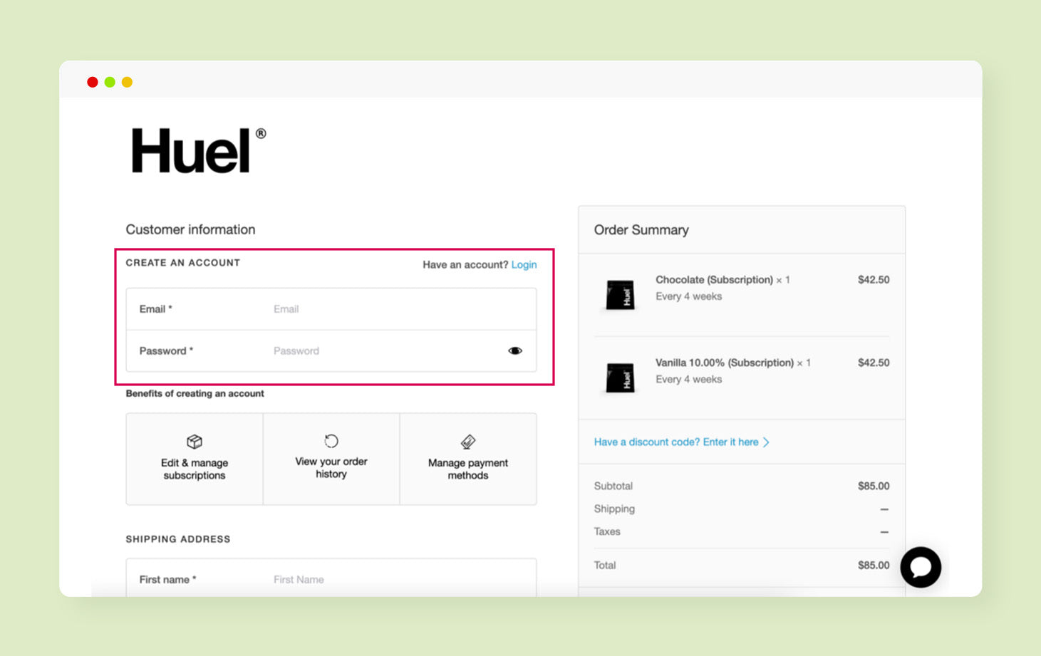 account creation prompt - shopify checkout customization