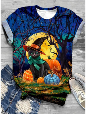 Girls T-shirt Women's T-shirt Summer O-Neck 3D Cute Halloween Print T-shirt Kawaii Women's Short Sleeve Casual Festival Top Tees - LEAMAKEUP