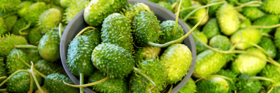 close up of pile of green spikey whole soursop fruit