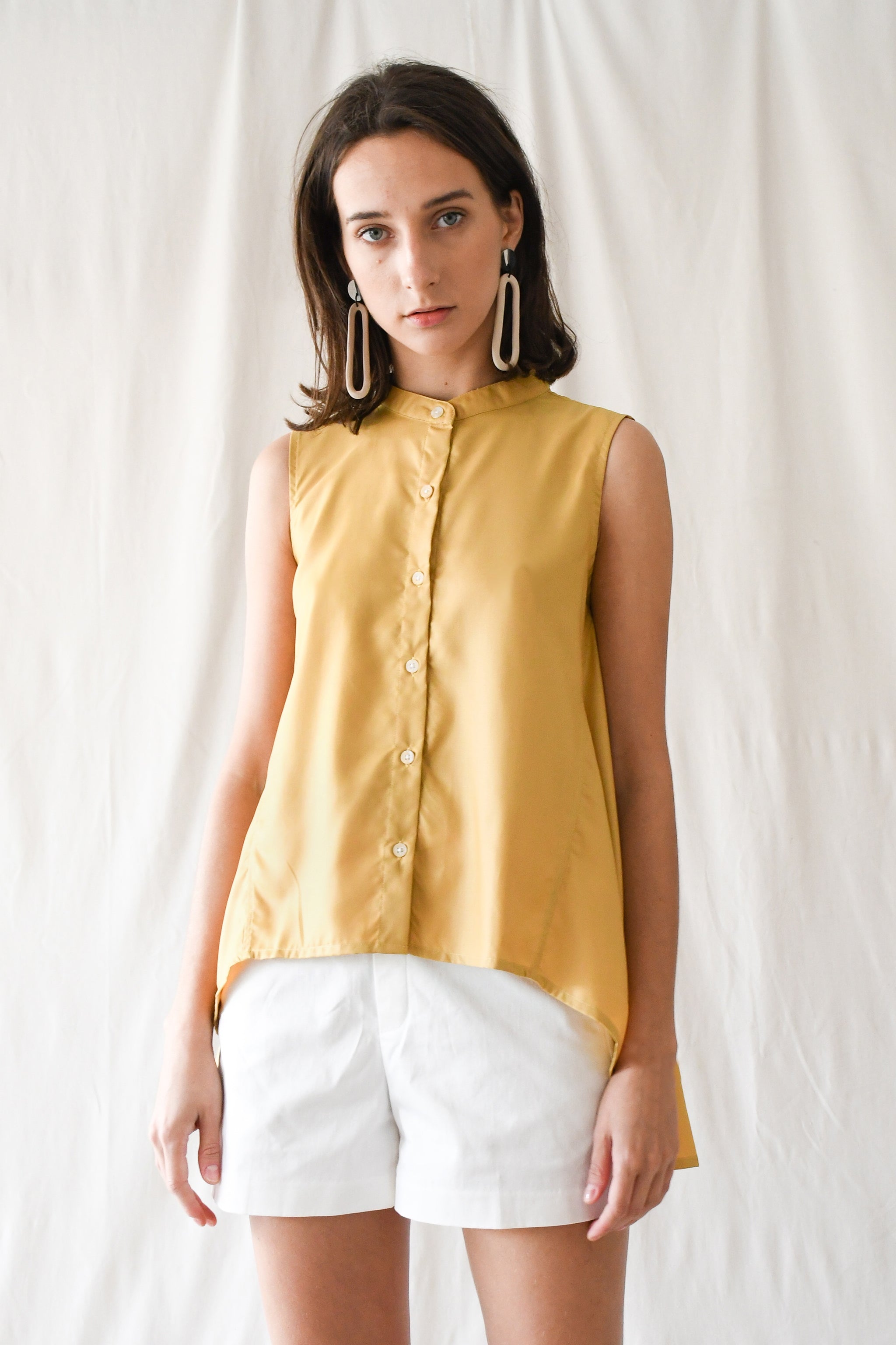 yellow button down blouse