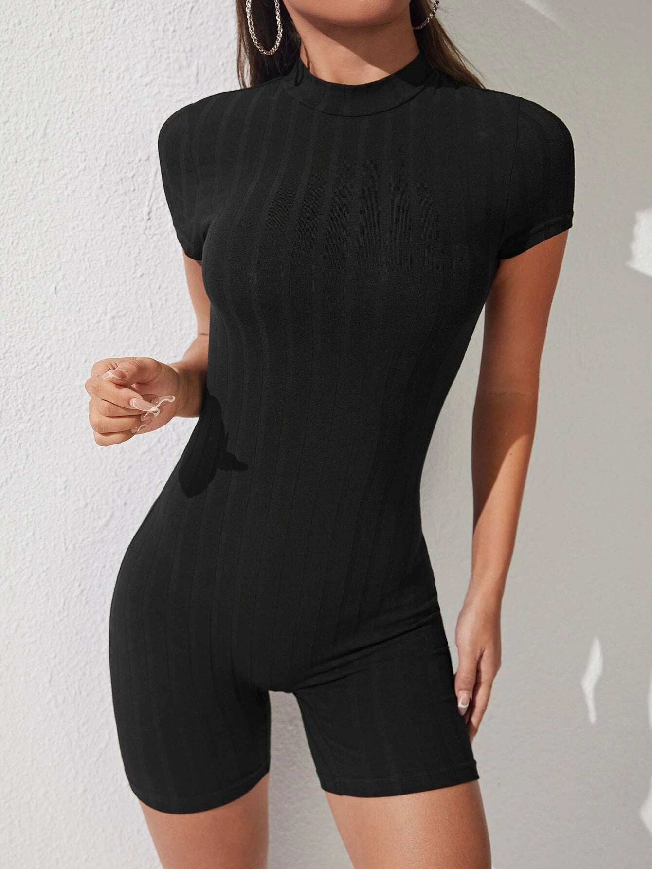 Mock Neck Zip Back Unitard Romper – Comfy Jumpsuit