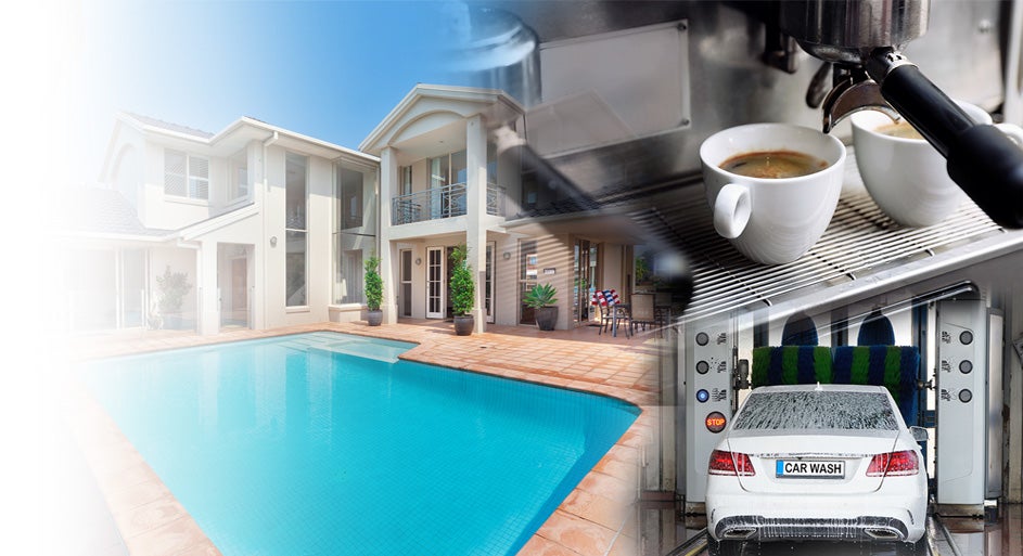 House with swimming pool, cappuccino maker, and a car wash