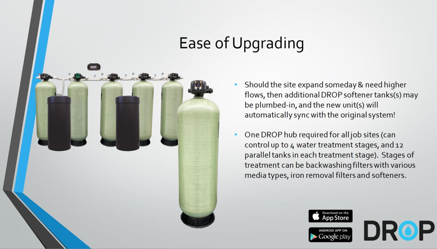 Ease of Upgrading, photo showing the example of DROP® controlling four water treatment stages and twelve parallel tanks in each treatment stage