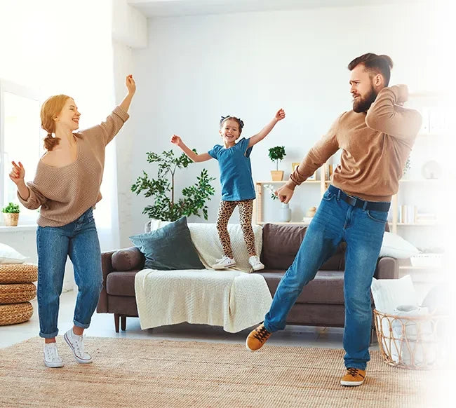 Family, Mom, Dad and Daughter Dancing for Joy