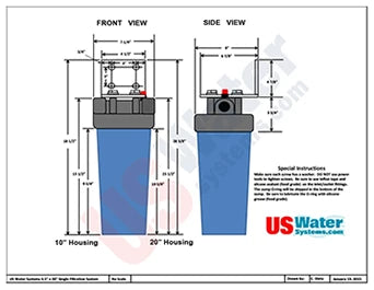 US Water Single Big Blue Dimensional Drawing