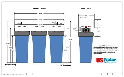 US Water Triple Big Blue Dimensional Drawing