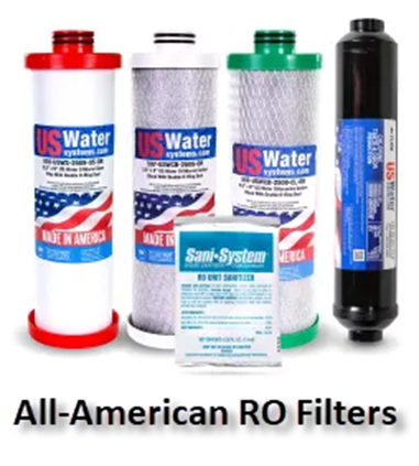 Photo of a variety of All-American RO Filters made in the USA by US Water Systems