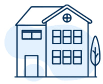 A simple line drawing of a two-story house with a triangular roof, showcasing two windows on the left, four on the right, and a circular window above. Near the tree sits the US Water Systems Incs Whole Home Filtration and Salt Based Softener W/ Drop seamlessly integrated into this cozy home.