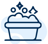 An illustration of a container with soap suds and sparkles, signifying the cleanliness achieved by US Water Systems Incs Whole Home Filtration and Salt Based Softener W/ Drop.