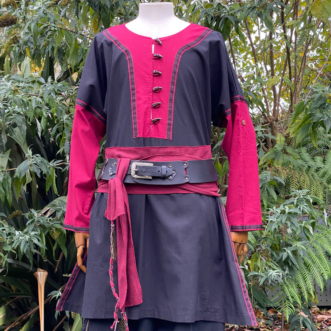 LARP Viking Tunic with Buttons - Two Tone Grey & Brown - Mohair Wool M