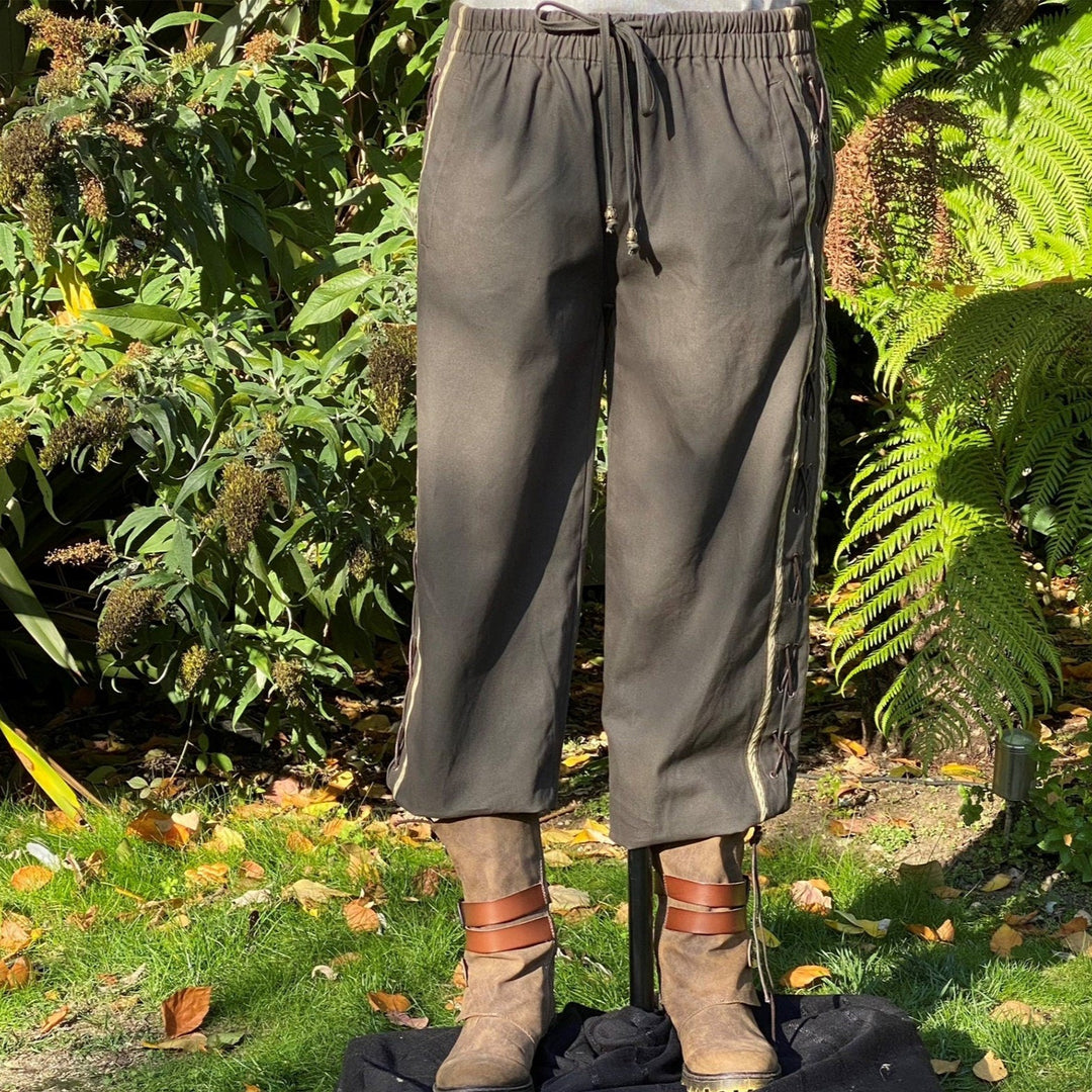 Medieval Viking Pants - Brown Wool Mix Trousers with Braiding