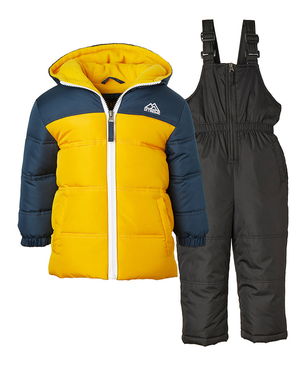 Yellow Color-Blocked Puffer Coat & Overall Snow Suit - Toddler – Zulily