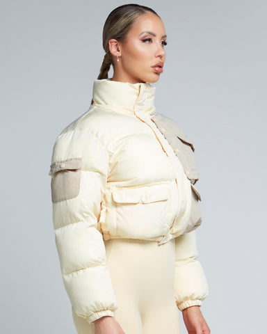 cream puffer jacket - cream cropped puffer jacket - puffer jackets for women - kate galliano activewear