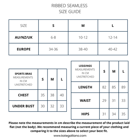 ribbed seamless size guide - Kate galliano