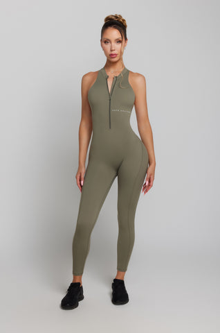 Dark Olive Khaki Jumpsuit - Kate Galliano Activewear - workout jumpsuit