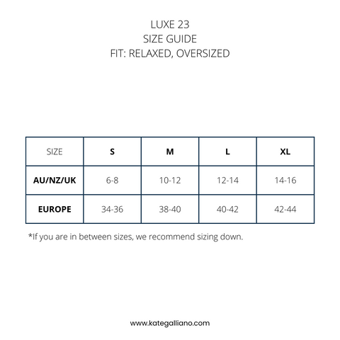 Luxe 23 size guide 