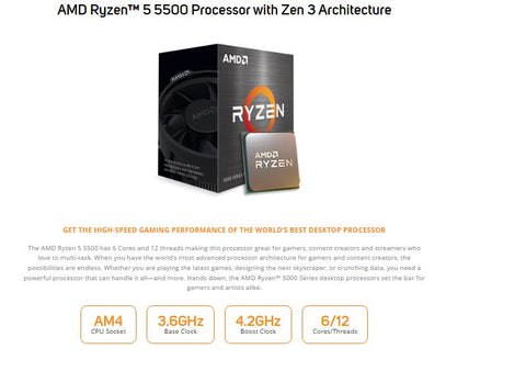 PC GAMER, AMD Ryzen 5 5500 6x3.60GHz, 16Go DDR4