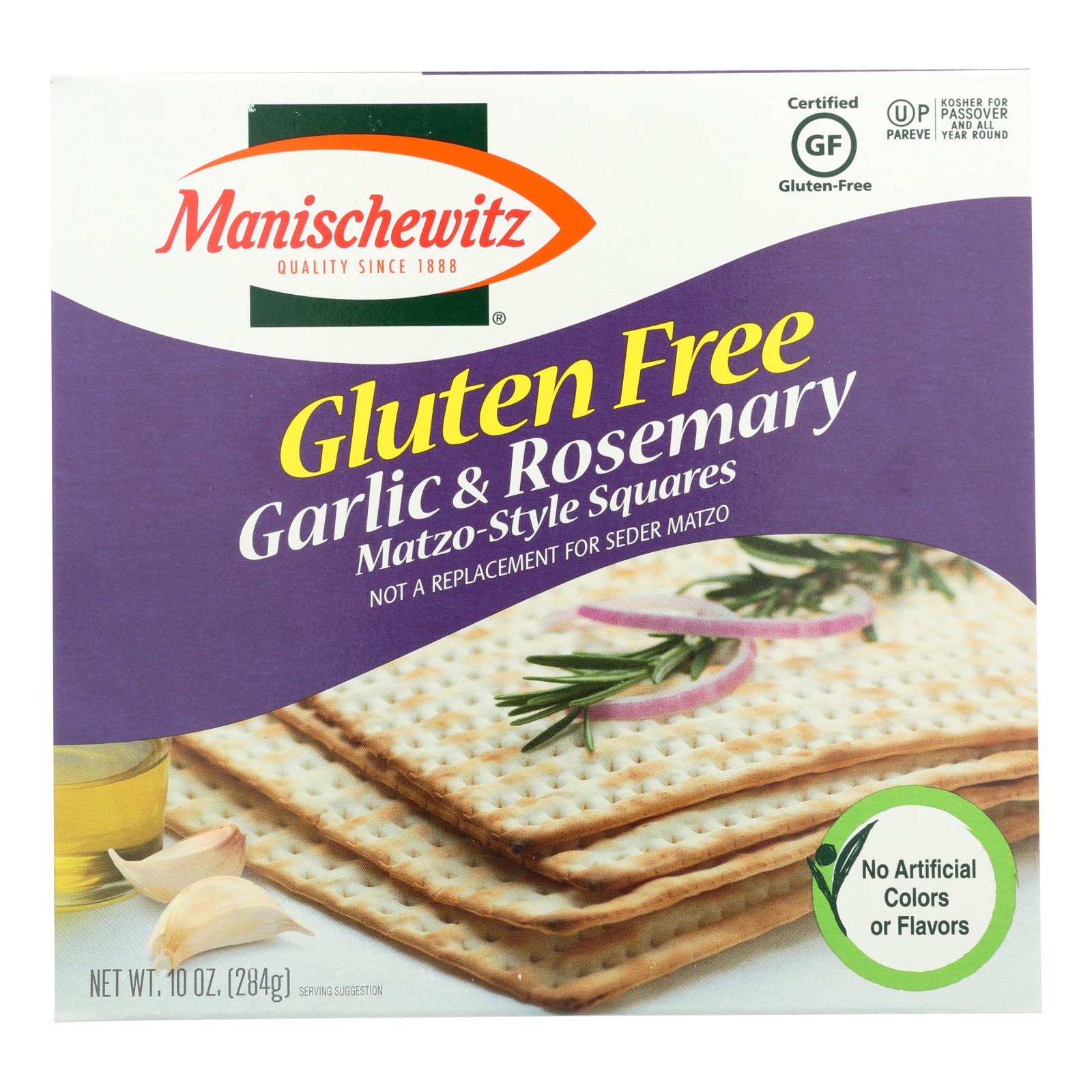 Manischewitz Garlic Rosemary Gluten Free Matzo Style Squares - Case Of 12 - 10 Oz