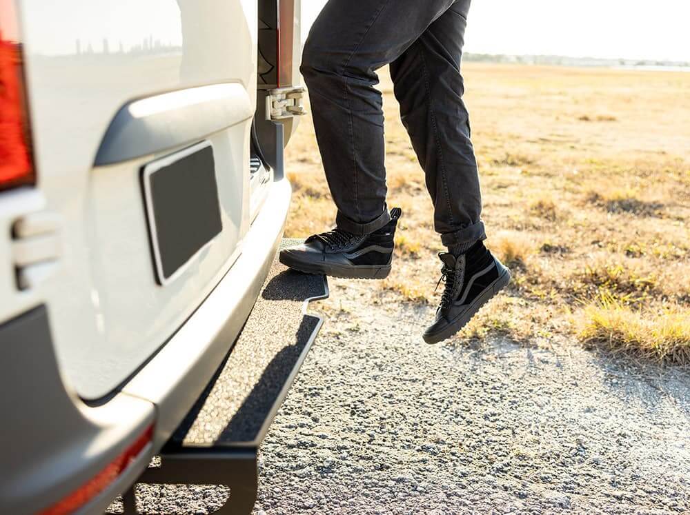 Flatline Van Co Rear Flat Step for 2007+ Mercedes Sprinter Van with Factory Tow Hitch