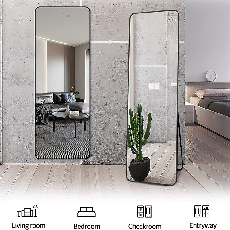 Melodieux's rounded corner full-length floor mirror with a black aluminum alloy frame