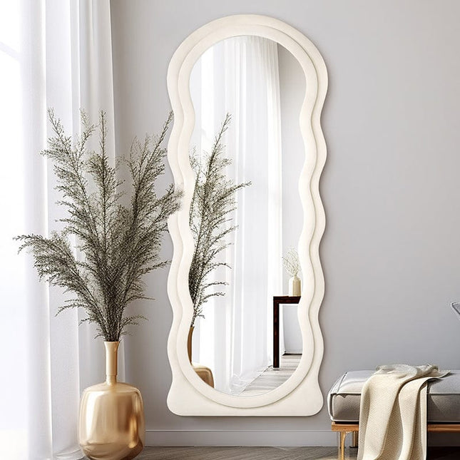 Irregular Wavy Full Length Mirror with Wooden Frame