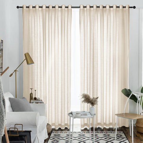 Soft Filtering Light Luxury Linen Back Tab Semi Sheer Curtains