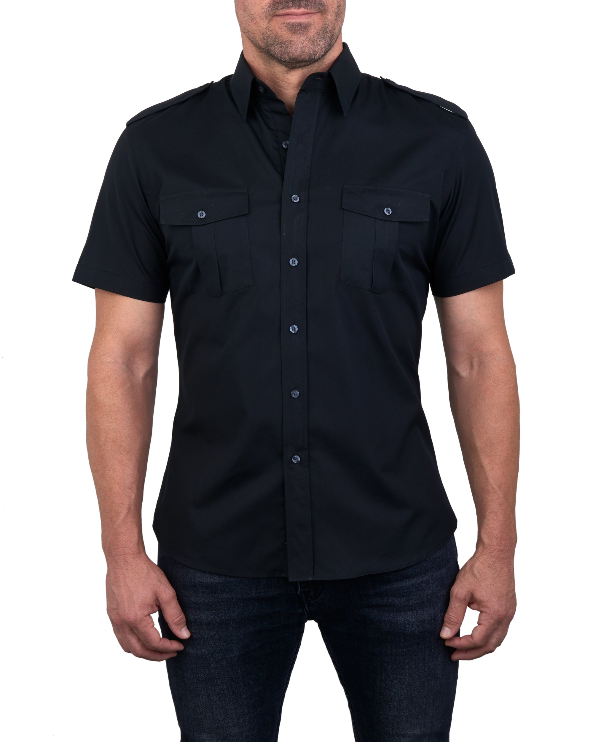 Short Sleeved Pilot Shirt in Black – Teddy Stratford