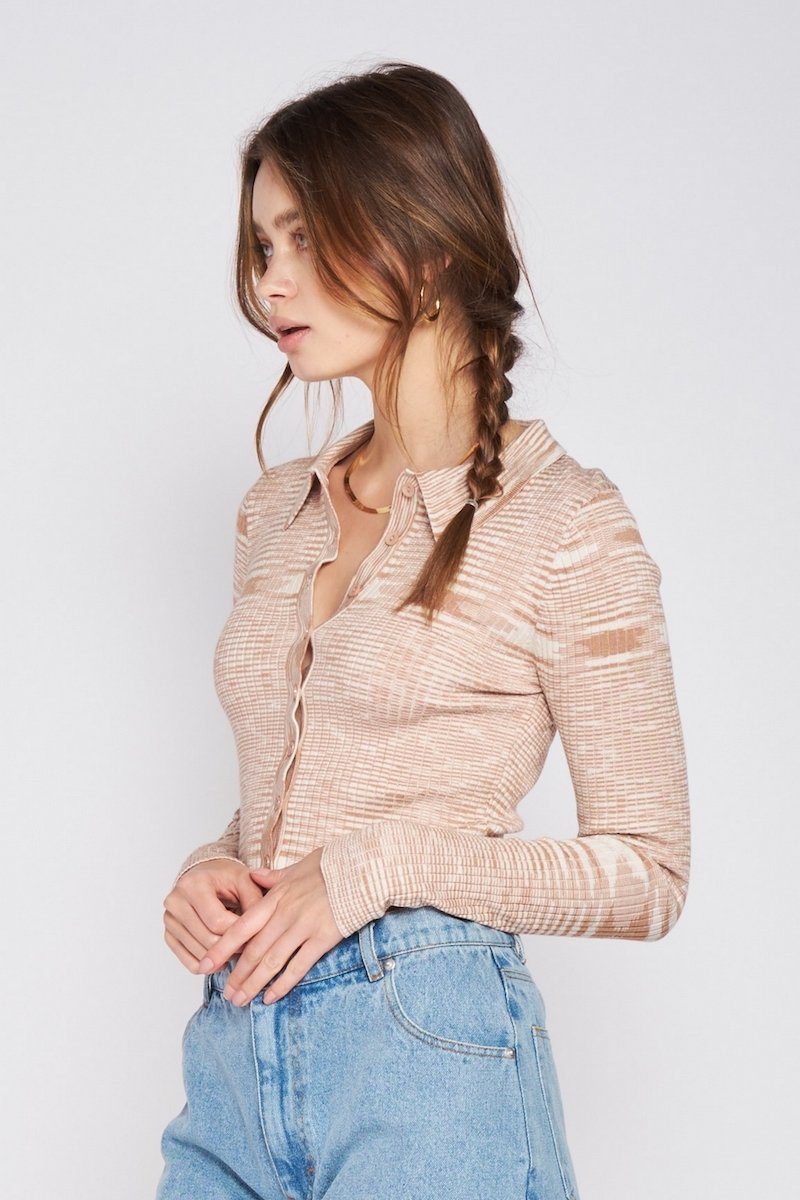 Button Down Collared Retro Knit Top