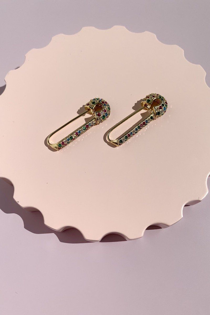 Crystal Safety Pin Earrings