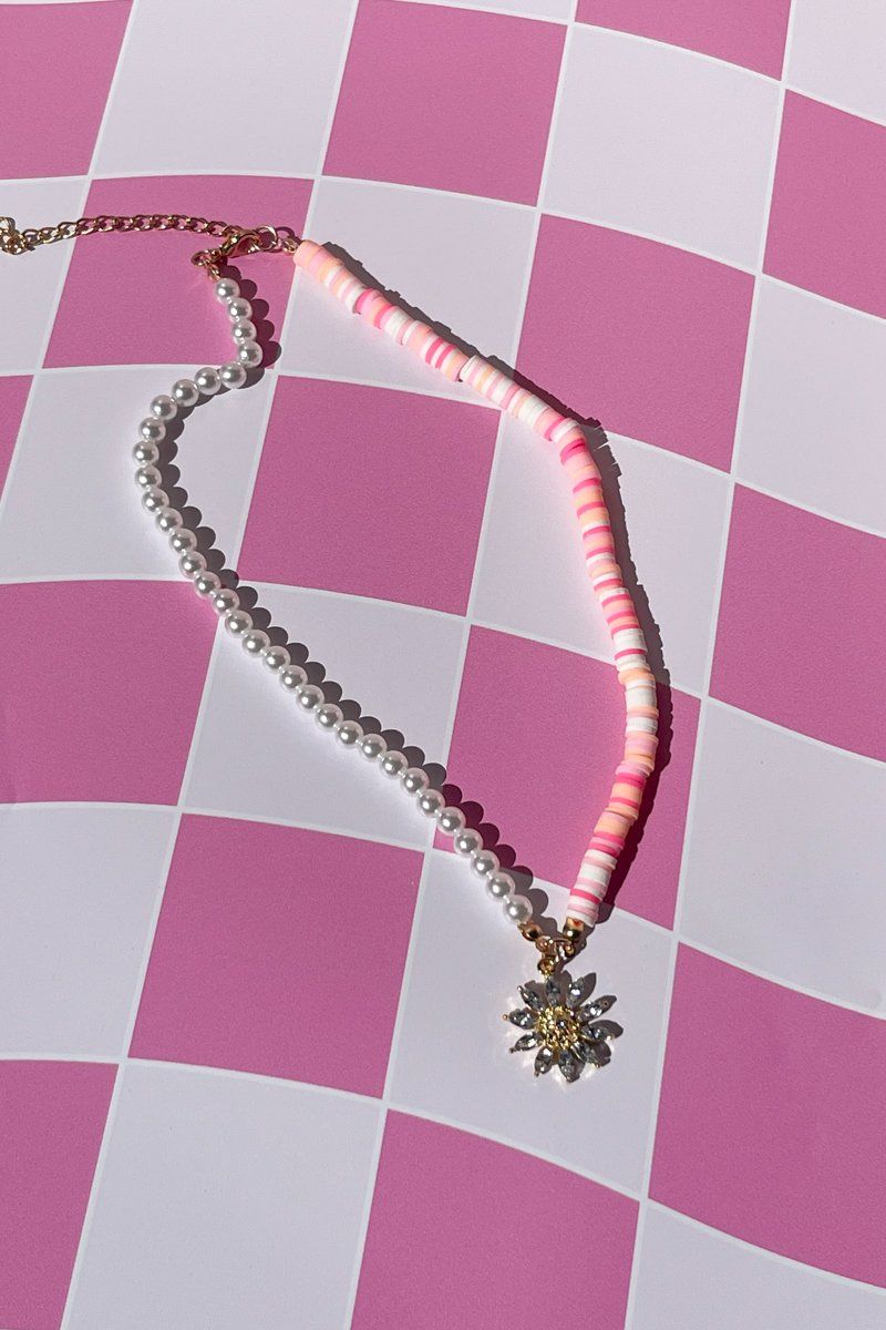 Flower Pendant Beaded Necklace
